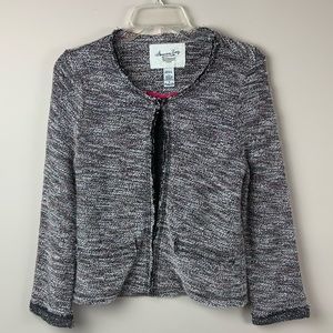 American Rag black pink white blue tweed jacket